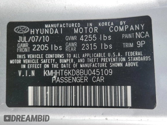 2011 Hyundai Genesis Coupe z VIN KMHHT6KD8BU045109, wystawiony jako Copart lot #53563715 z przebiegiem 66 701 mil mil oraz Szkoda całkowita • Salvage title. Historia ofert i sprzedaży dostępna na DreamBid. Obrazek 12.