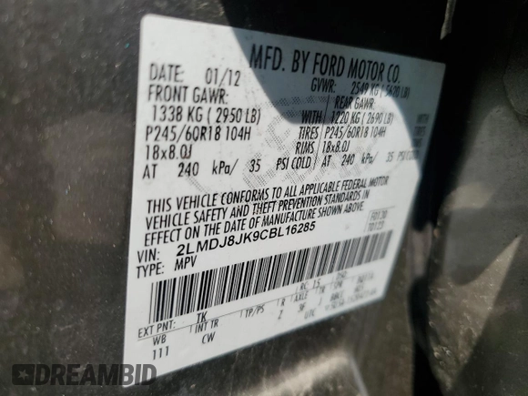 2012 Lincoln MKX with VIN 2LMDJ8JK9CBL16285, listed as a Copart auction lot 52931105 with 89,048 mi miles and Salvage Title. Bid and sale history available at DreamBid. Image 13.