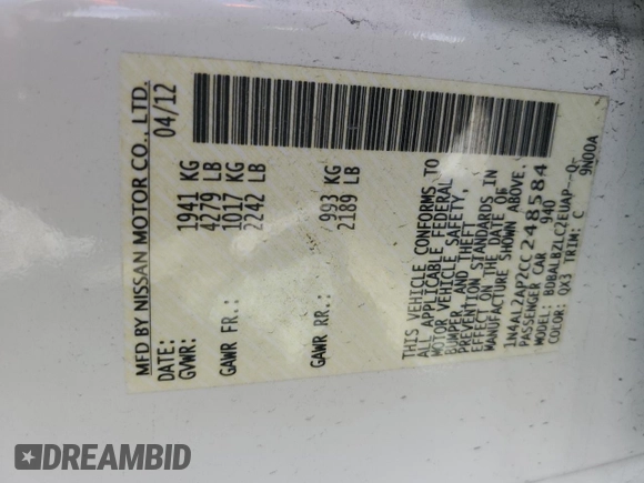 2012 Nissan Altima 2.5 S with VIN 1N4AL2AP2CC248584, listed as a Copart auction lot 48488435 with 144,872 mi miles and Salvage Title. Bid and sale history available at carsss.com. Image 14.