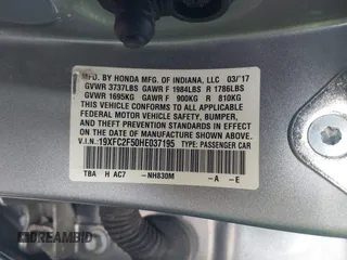2017 Honda Civic Sedan LX with VIN 19XFC2F50HE037195, listed as a IAAI auction lot 41869368 with 50,538 mi miles. Bid and sale history available at carsss.com. Image 9.