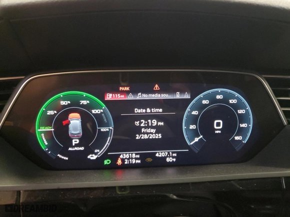 2021 Audi e-tron Premium Plus with VIN WA1LAAGE8MB015982, listed as a Copart auction lot 47356315 with 43,618 mi miles and Non Repairable. Bid and sale history available at carsss.com. Image 9.