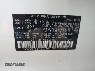 2022 Subaru Outback Touring with VIN 4S4BTAPC4N3213024, listed as a Copart auction lot 59787775 with 40,789 mi miles and Salvage title. Bid and sale history available at DreamBid. Image 13.