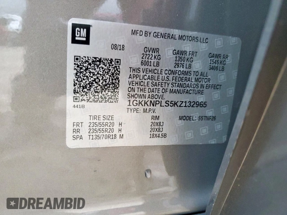 2019 GMC Acadia Denali with VIN 1GKKNPLS5KZ132965, listed as a Copart auction lot 59045305 with 51,815 mi miles and Salvage title. Bid and sale history available at DreamBid. Image 14.