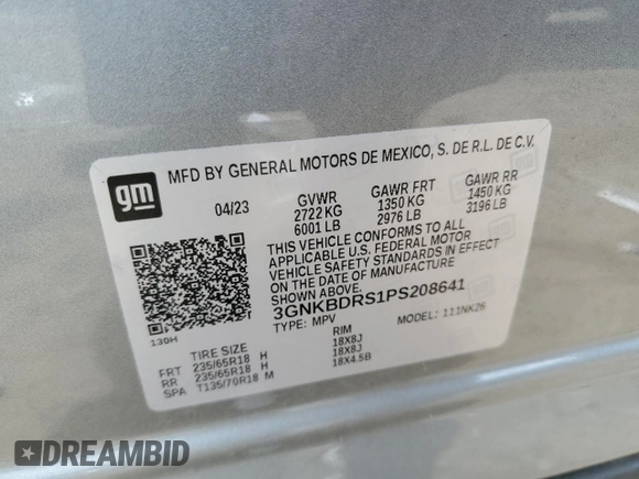 2023 Chevrolet Blazer LT with VIN 3GNKBDRS1PS208641, listed as a Copart auction lot 52605325 with Not provided miles and Non repairable. Bid and sale history available at DreamBid. Image 13.