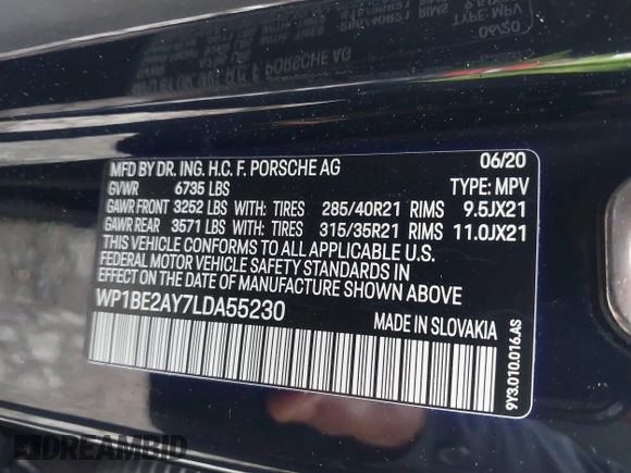 2020 Porsche Cayenne E-Hybrid with VIN WP1BE2AY7LDA55230, listed as a IAAI auction lot 41674908 with 39,903 mi miles and . Bid and sale history available at DreamBid. Image 9.