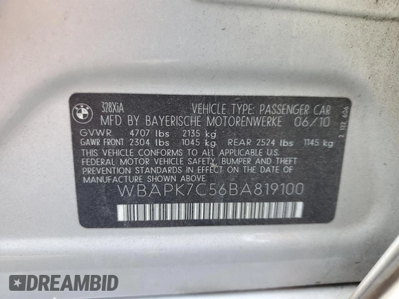 2011 BMW 3 Series 328i xDrive with VIN WBAPK7C56BA819100, listed as a Copart auction lot 66148664 with 121,601 mi miles and Salvage Title. Bid and sale history available at carsss.com. Image 12.