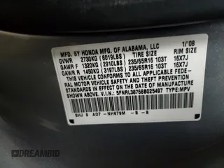 2008 Honda Odyssey EX-L z VIN 5FNRL38768B025497, wystawiony jako Copart lot #57636525 z przebiegiem 179 568 mil mil oraz Nie do naprawy • Non repairable. Historia ofert i sprzedaży dostępna na DreamBid. Obrazek 14.