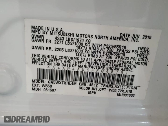 2015 Mitsubishi Outlander Sport 2.4 GT with VIN 4A4AP4AW6FE040761, listed as a Copart auction lot 46614195 with 139,448 mi miles and Clean Title. Bid and sale history available at carsss.com. Image 13.