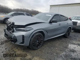 2025 BMW X6 M60i with VIN 5UX43EX01S9X34140, listed as a Copart auction lot 82425694 with 6,844 mi miles and Salvage Title. Bid and sale history available at carsss.com. Image 1.