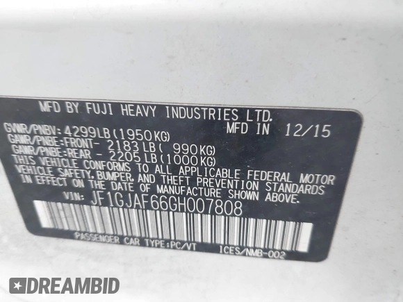 2016 Subaru Impreza Premium с VIN JF1GJAF66GH007808, выставлен на аукционе IAAI как лот 42214695 с пробегом 118 525 миль миль и . История ставок и продаж доступна на DreamBid. Изображение 9.