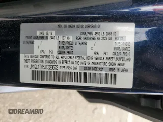 2018 Mazda 6 Grand Touring with VIN JM1GL1TY6J1323672, listed as a Copart auction lot 52700165 with 34,005 mi miles and Salvage Title. Bid and sale history available at DreamBid. Image 12.