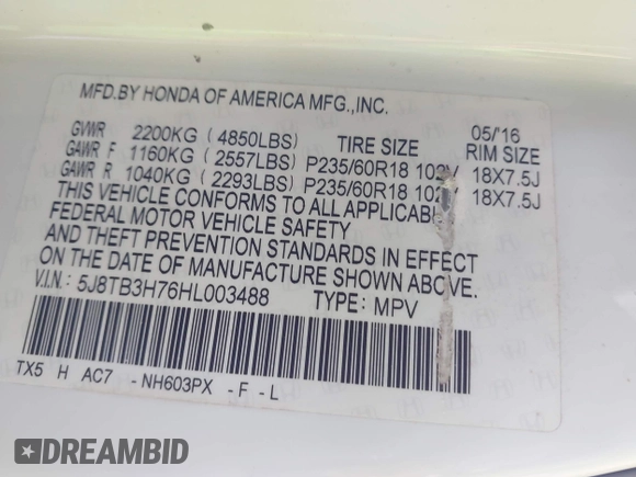 2017 Acura RDX Advance with VIN 5J8TB3H76HL003488, listed as a IAAI auction lot 42281138 with 90,788 mi miles and . Bid and sale history available at DreamBid. Image 9.