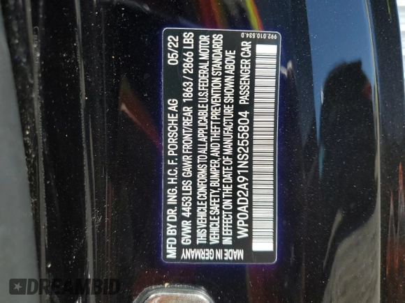2022 Porsche 911 Turbo S z VIN WP0AD2A91NS255804, wystawiony jako Copart lot #56250395 z przebiegiem 5 193 mil mil oraz Szkoda całkowita • Salvage title. Historia ofert i sprzedaży dostępna na DreamBid. Obrazek 12.