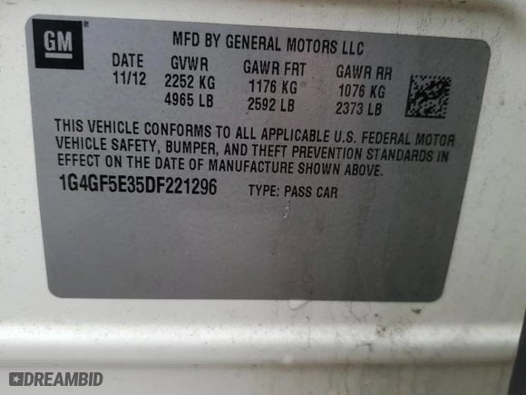 2013 Buick LaCrosse Premium 1 with VIN 1G4GF5E35DF221296, listed as a Copart auction lot 47666125 with 129,341 mi miles and Salvage Title. Bid and sale history available at carsss.com. Image 13.