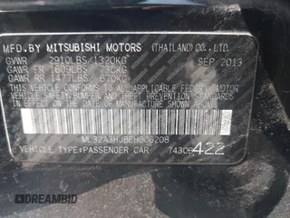 2014 Mitsubishi Mirage DE with VIN ML32A3HJ8EH006208, listed as a IAAI auction lot 42571666 with 99,117 mi miles and . Bid and sale history available at DreamBid. Image 9.