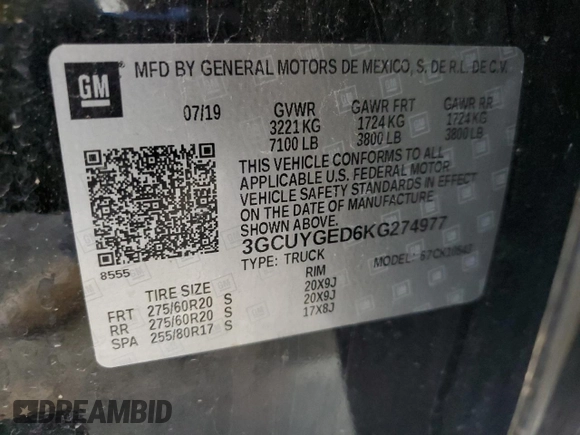 2019 Chevrolet Silverado 1500 LTZ with VIN 3GCUYGED6KG274977, listed as a Copart auction lot 50276525 with 80,926 mi miles and Salvage Title. Bid and sale history available at DreamBid. Image 12.