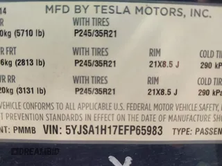 2014 Tesla Model S 60 with VIN 5YJSA1H17EFP65983, listed as a IAAI auction lot 42399288 with 166,365 mi miles and . Bid and sale history available at DreamBid. Image 9.