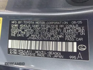 2006 Lexus ES 350 with VIN JTHBA30G765143073, listed as a IAAI auction lot 41840304 with 233,309 mi miles and . Bid and sale history available at DreamBid. Image 9.