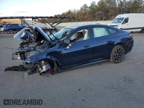 2023 BMW i4 M50 with VIN WBY33AW08PFP06513, listed as a Copart auction lot 87903685 with 0 mi miles and Salvage Title. Bid and sale history available at carsss.com. Image 1.