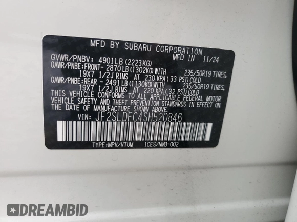 2025 Subaru Forester с VIN JF2SLDFC4SH520846, выставлен на аукционе Copart как лот 56168425 с пробегом 1 075 миль миль и Списание • Salvage title. История ставок и продаж доступна на DreamBid. Изображение 14.