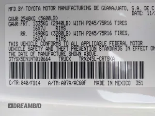 2022 Toyota Tacoma SR with VIN 3TYSX5EN1NT010664, listed as a IAAI auction lot 41642295 with 29,848 mi miles and . Bid and sale history available at DreamBid. Image 9.