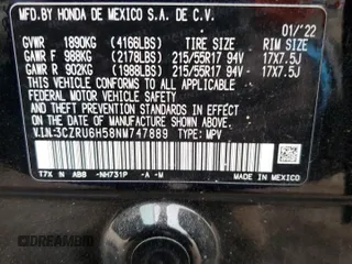 2022 Honda HR-V EX with VIN 3CZRU6H58NM747889, listed as a Copart auction lot 89227875 with 70,318 mi miles and Salvage Title. Bid and sale history available at carsss.com. Image 15.