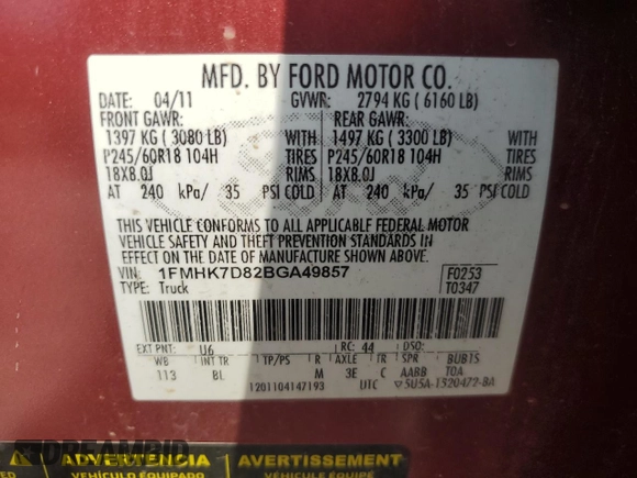 2011 Ford Explorer XLT с VIN 1FMHK7D82BGA49857, выставлен на аукционе Copart как лот 65884115 с пробегом 139 339 миль миль и Чистый • Clean title. История ставок и продаж доступна на DreamBid. Изображение 13.