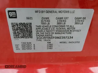2021 Chevrolet Silverado 1500 Work Truck with VIN 1GCRYAEF0MZ357134, listed as a Copart auction lot 46982905 with Not Provided miles and Salvage Title. Bid and sale history available at DreamBid. Image 12.