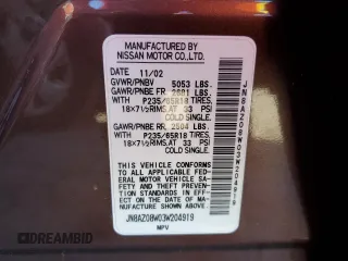 2003 Nissan Murano SE z VIN JN8AZ08W03W204919, wystawiony jako Copart lot #47119515 z przebiegiem 125 522 mil mil oraz Szkoda całkowita • Salvage title. Historia ofert i sprzedaży dostępna na DreamBid. Obrazek 12.