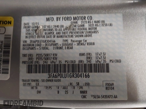 2016 Ford Fusion SE Hybrid z VIN 3FA6P0LU1GR304166, wystawiony jako IAAI lot #41932720 z przebiegiem 68 058 mil mil oraz . Historia ofert i sprzedaży dostępna na DreamBid. Obrazek 9.