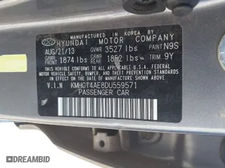 2013 Hyundai Accent GLS with VIN KMHCT4AE8DU559571, listed as a IAAI auction lot 41830783 with 88,170 mi miles. Bid and sale history available at carsss.com. Image 9.