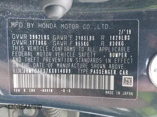 2019 Honda Civic Sedan EX with VIN JHMFC1F37KX014009, listed as a IAAI auction lot 41938780 with 69,118 mi miles. Bid and sale history available at carsss.com. Image 9.
