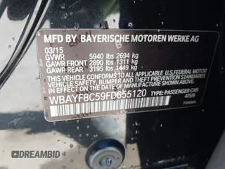 2015 BMW 7 Series 750Li xDrive with VIN WBAYF8C59FD655120, listed as a IAAI auction lot 41315152 with 82,244 mi miles and . Bid and sale history available at carsss.com. Image 9.