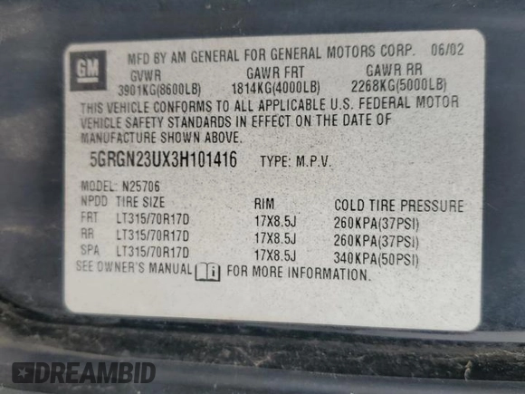 2003 Hummer H2 with VIN 5GRGN23UX3H101416, listed as a Copart auction lot 84423354 with 113,699 mi miles and Clean Title. Bid and sale history available at carsss.com. Image 13.