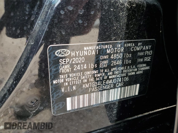 2021 Genesis G70 3.3T with VIN KMTG34LE4MU074106, listed as a Copart auction lot 69973094 with 45,812 mi miles and Salvage Title. Bid and sale history available at carsss.com. Image 12.