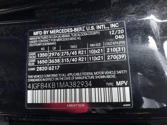 2021 Mercedes-Benz GLE 350 with VIN 4JGFB4KB1MA382934, listed as a IAAI auction lot 40929788 with 48,377 mi miles and . Bid and sale history available at DreamBid. Image 9.