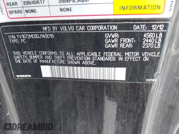 2013 Volvo C70 T5 с VIN YV1672MC6DJ140019, выставлен на аукционе IAAI как лот 42156461 с пробегом 72 669 миль миль и . История ставок и продаж доступна на DreamBid. Изображение 9.