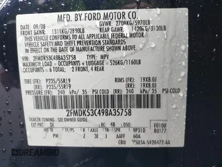 2009 Ford Flex Limited with VIN 2FMDK53C49BA35758, listed as a IAAI auction lot 41862675 with 221,052 mi miles. Bid and sale history available at carsss.com. Image 9.