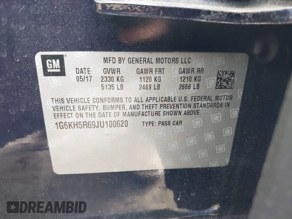 2018 Cadillac CT6 Premium Luxury AWD with VIN 1G6KH5R69JU100620, listed as a IAAI auction lot 41702943 with 83,987 mi miles and . Bid and sale history available at DreamBid. Image 9.