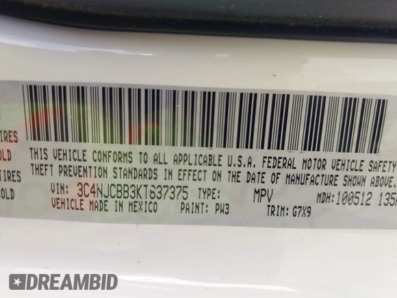 2019 Jeep Compass Altitude z VIN 3C4NJCBB3KT637375, wystawiony jako IAAI lot #42408775 z przebiegiem 114 977 mil mil oraz . Historia ofert i sprzedaży dostępna na DreamBid. Obrazek 9.