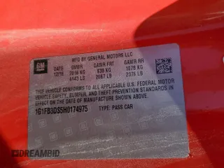2017 Chevrolet Camaro 1LT with VIN 1G1FB3DS5H0174975, listed as a Copart auction lot 45291085 with 69,461 mi miles and Salvage Title. Bid and sale history available at carsss.com. Image 12.