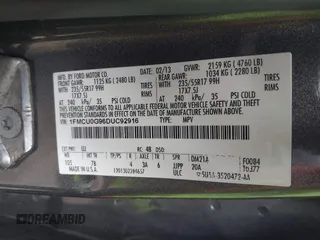 2013 Ford Escape SE с VIN 1FMCU0G96DUC92916, выставлен на аукционе IAAI как лот 41710800 с пробегом 228 307 миль миль и . История ставок и продаж доступна на DreamBid. Изображение 9.