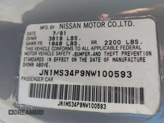 1992 Nissan 240SX z VIN JN1MS34P9NW100593, wystawiony jako IAAI lot #40867667 z przebiegiem Nie podano mil oraz . Historia ofert i sprzedaży dostępna na DreamBid. Obrazek 9.