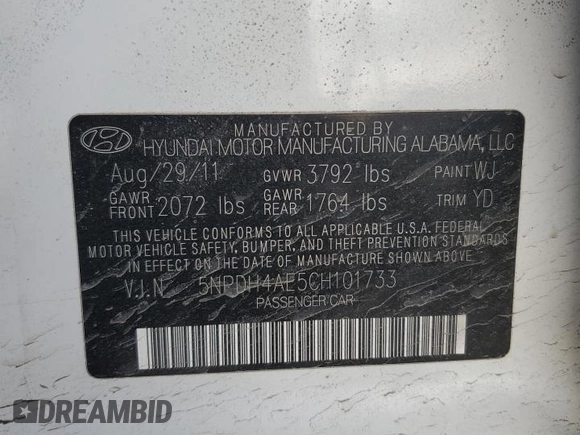 2012 Hyundai Elantra Limited z VIN 5NPDH4AE5CH101733, wystawiony jako Copart lot #50702495 z przebiegiem 187 523 mil mil oraz Szkoda całkowita • Salvage title. Historia ofert i sprzedaży dostępna na DreamBid. Obrazek 12.
