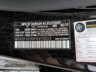 2017 Mercedes-Benz E-Class AMG E 43 with VIN WDDZF6EB8HA210523, listed as a Copart auction lot 59871562 with 55,851 mi miles. Bid and sale history available at carsss.com. Image 10.