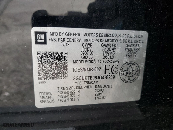 2018 Chevrolet Silverado 1500 High Country with VIN 3GCUKTEJ6JG478239, listed as a Copart auction lot 85926464 with 103,796 mi miles and Salvage Title. Bid and sale history available at carsss.com. Image 14.