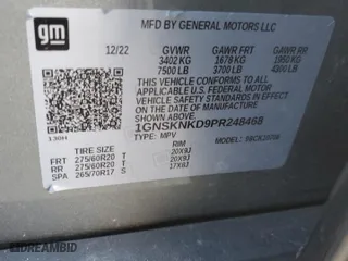 2023 Chevrolet Tahoe LT with VIN 1GNSKNKD9PR248468, listed as a Copart auction lot 44017035 with 0 mi miles and Salvage Title. Bid and sale history available at carsss.com. Image 14.