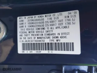 2008 Honda CR-V EX-L with VIN JHLRE38778C044702, listed as a IAAI auction lot 42014268 with 114,002 mi miles. Bid and sale history available at carsss.com. Image 9.