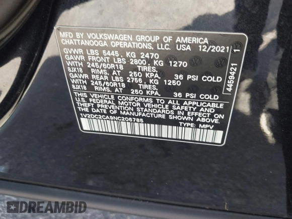 2022 Volkswagen Atlas SE с VIN 1V2DC2CA9NC206785, выставлен на аукционе IAAI как лот 41747075 с пробегом 47 907 миль миль и . История ставок и продаж доступна на DreamBid. Изображение 9.