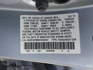 2019 Honda Civic Sedan Sport with VIN 2HGFC2F83KH542347, listed as a IAAI auction lot 41831834 with 80,222 mi miles. Bid and sale history available at carsss.com. Image 9.